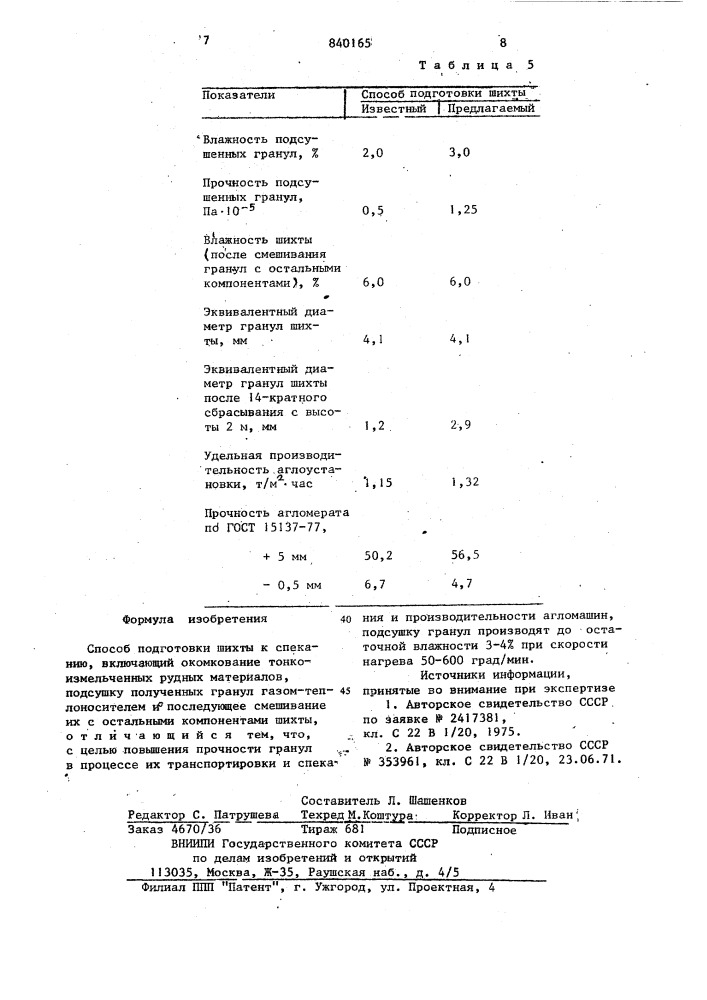 Способ подготовки шихты к спеканию (патент 840165)