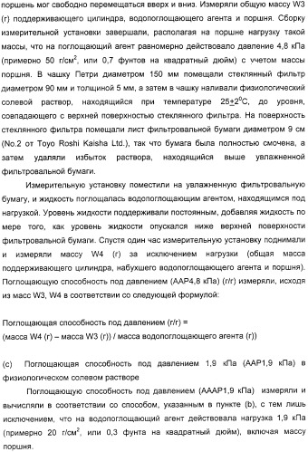 Водопоглощающий агент в виде частиц, содержащий в качестве основного компонента водопоглощающую смолу (варианты), поглощающее изделие на его основе и варианты способа получения водопоглощающего агента (патент 2338763)