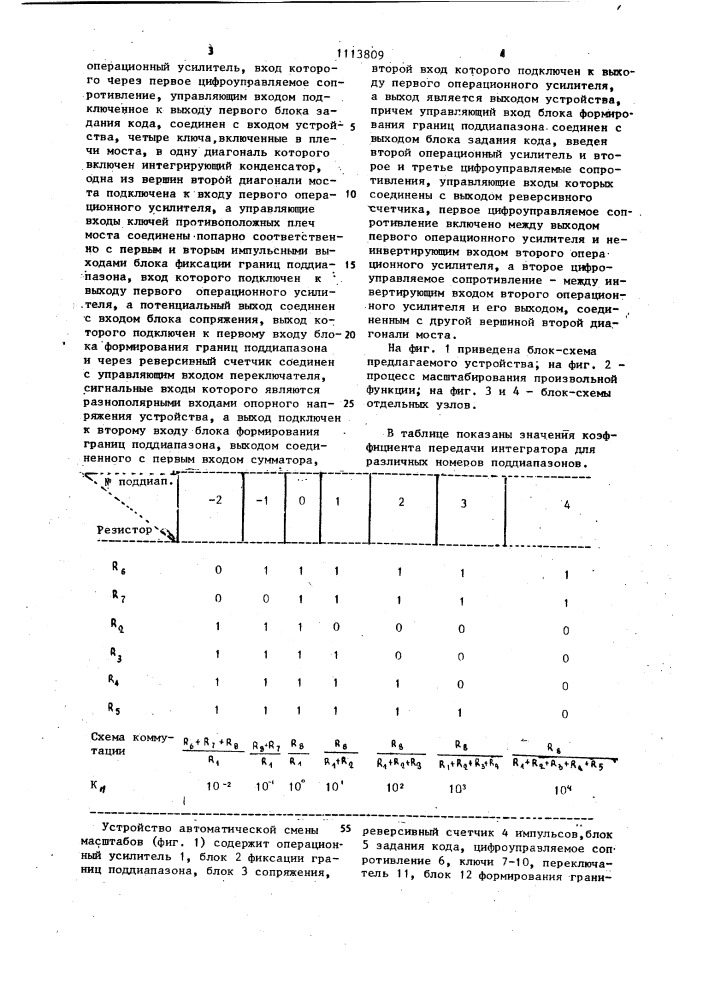 Устройство автоматической смены масштабов для аналоговой вычислительной машины (патент 1113809)