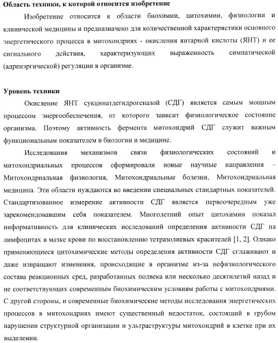 Цитобиохимический способ определения активности сукцинатдегидрогеназы, окисления эндогенной янтарной кислоты, сигнального действия микромолярных концентраций янтарной кислоты, его применение для количественной оценки уровня адренергической регуляции в организме, среда и набор для осуществления способа (патент 2364868)