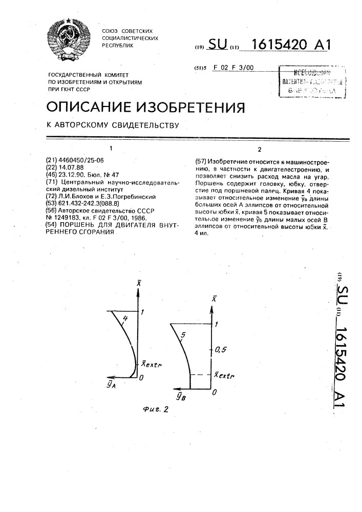 Поршень для двигателя внутреннего сгорания (патент 1615420)