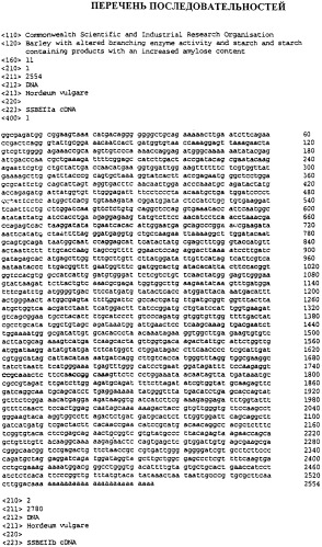 Ячмень с измененной активностью ветвящего фермента и крахмал и крахмалсодержащие продукты с повышенным содержанием амилозы (патент 2303870)