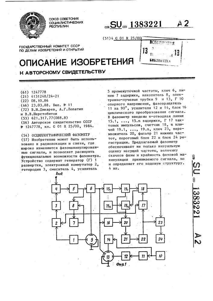 Осциллографический фазометр (патент 1383221)