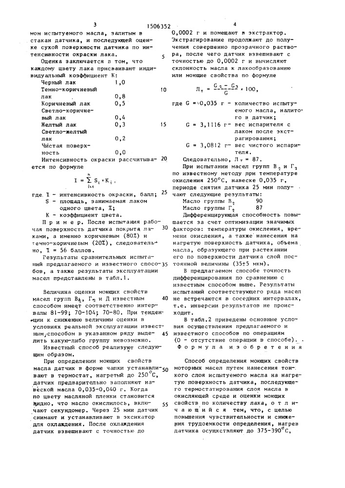 Способ определения моющих свойств моторных масел (патент 1506352)