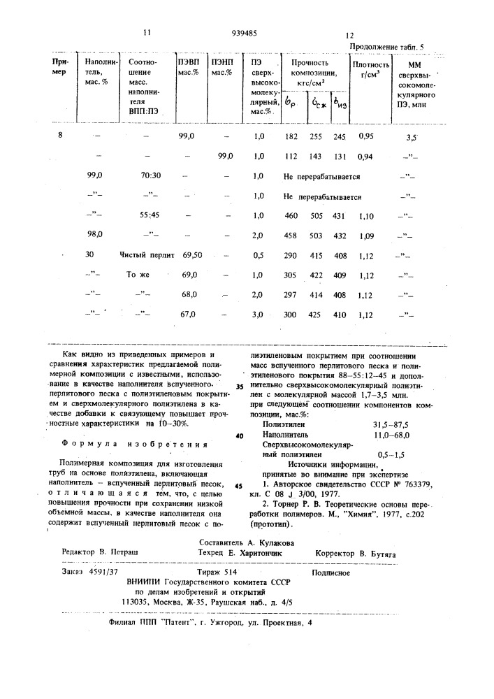 Полимерная композиция для изготовления труб (патент 939485)