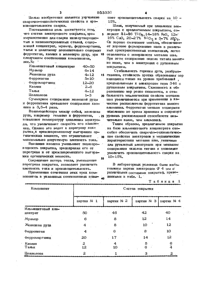 Состав электродного покрытия (патент 933336)