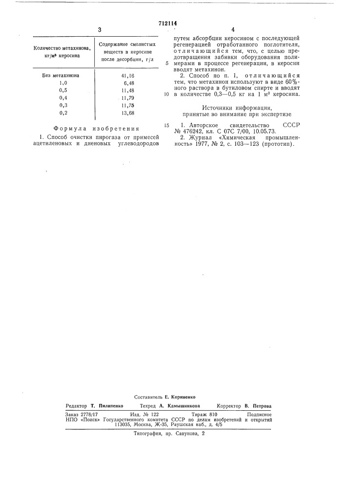 Способ очистки пирогаза (патент 712114)