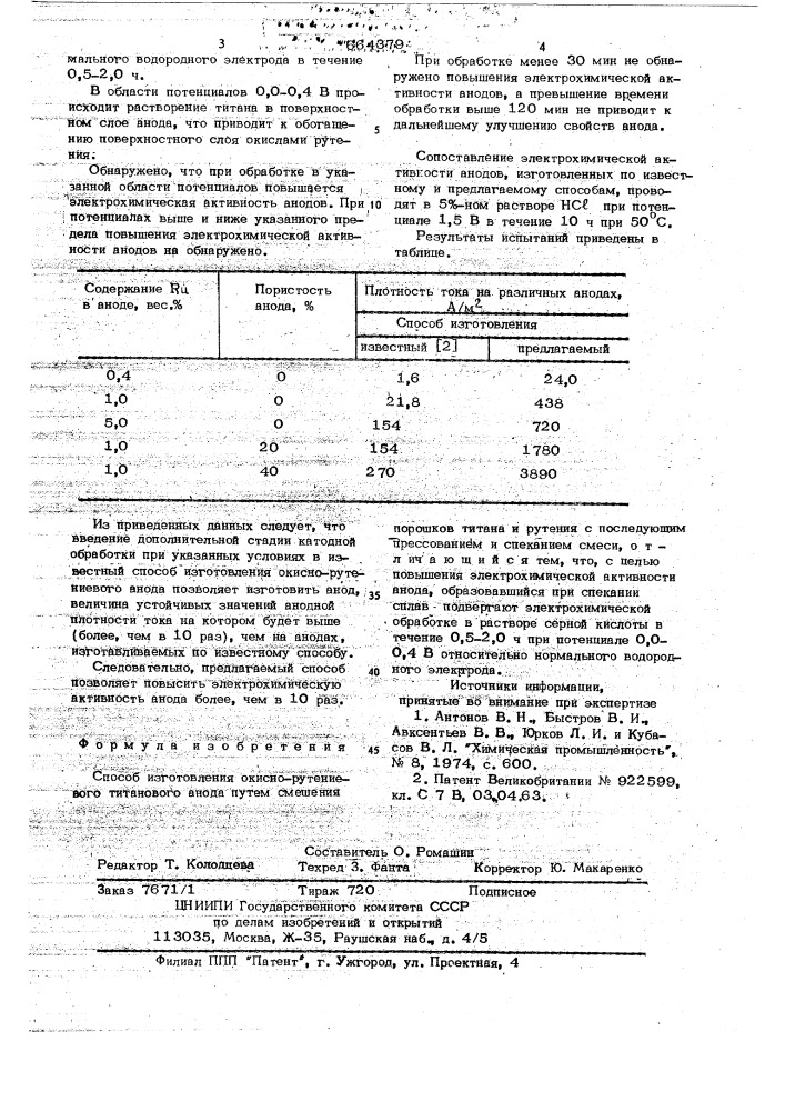 Способ изготовления оксино-рутениевого титанового анода (патент 664379)
