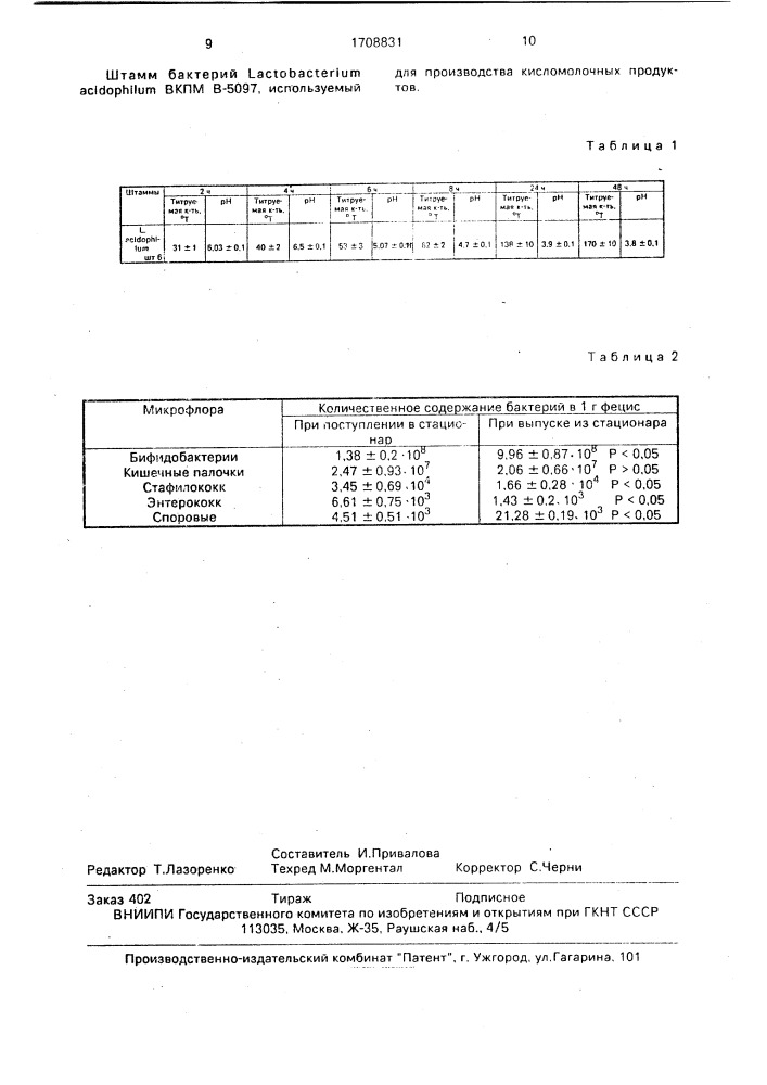 Штамм бактерий lастовастеriuм асidорнiluм, используемый для производства кисломолочных продуктов (патент 1708831)