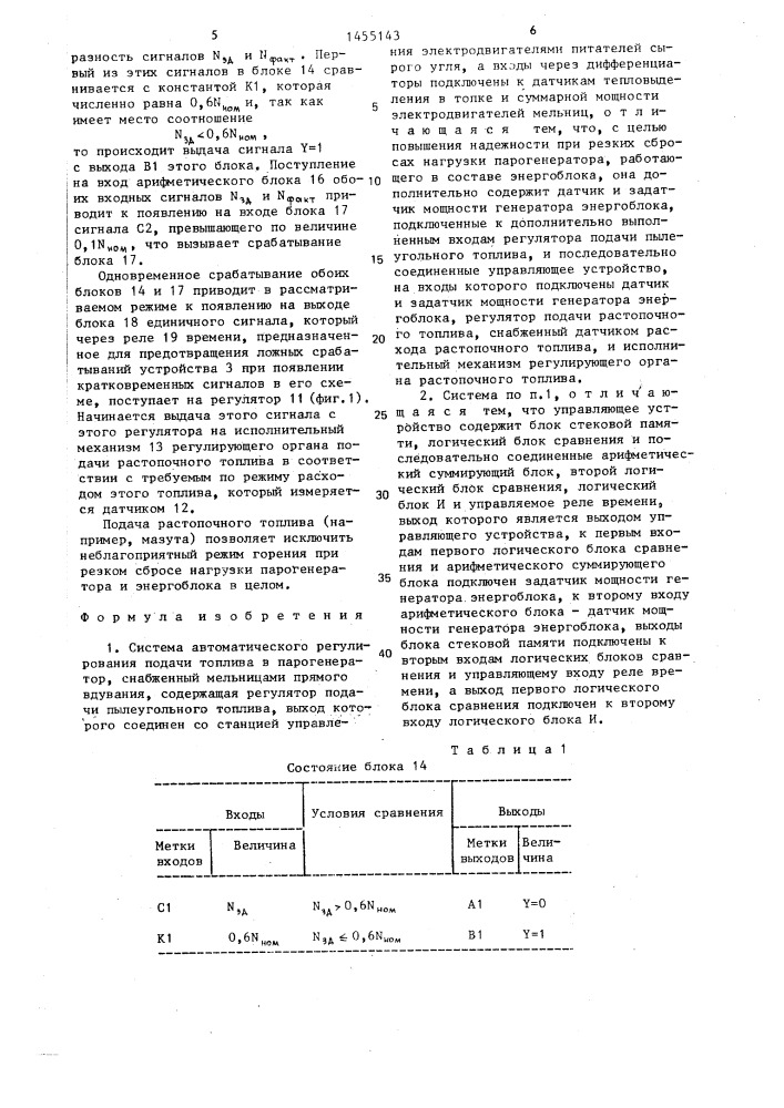 Система автоматического регулирования подачи топлива в парогенератор (патент 1455143)