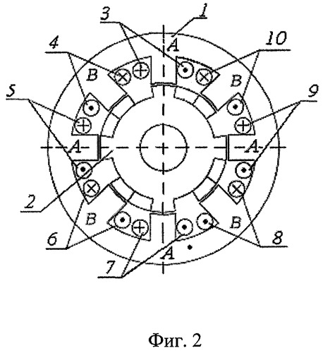 Двухфазный нереверсивный вентильно-индукторный двигатель (патент 2266604)