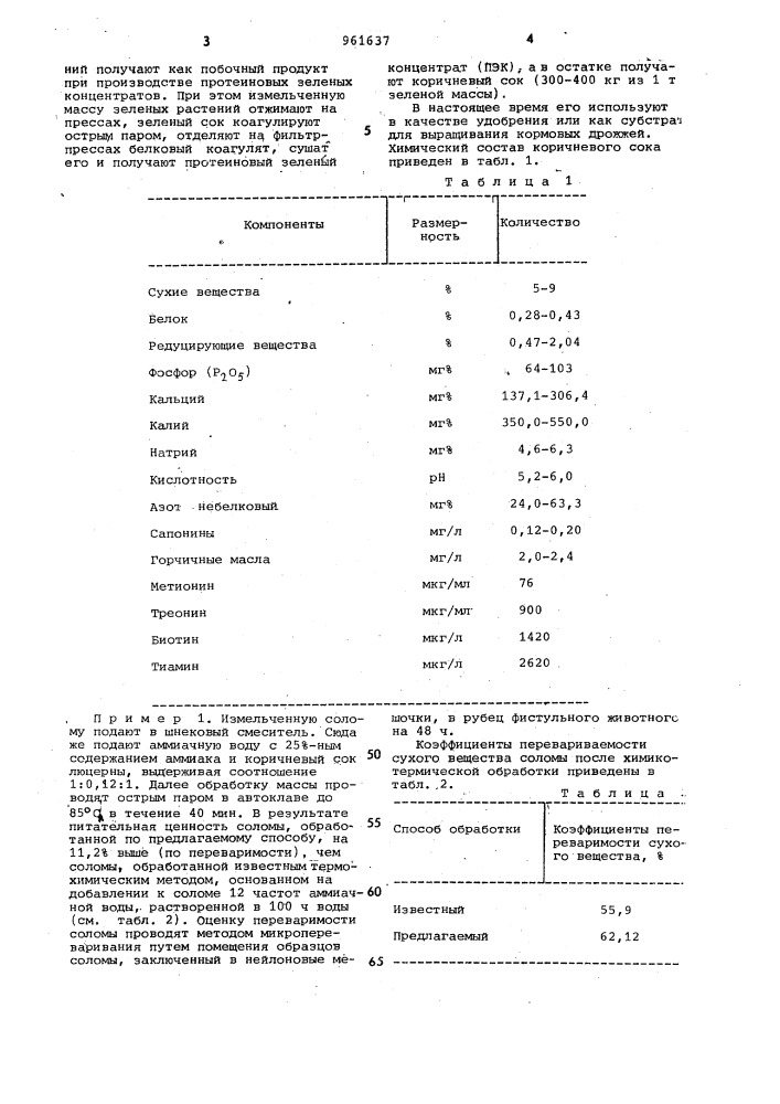 Способ приготовления корма (патент 961637)