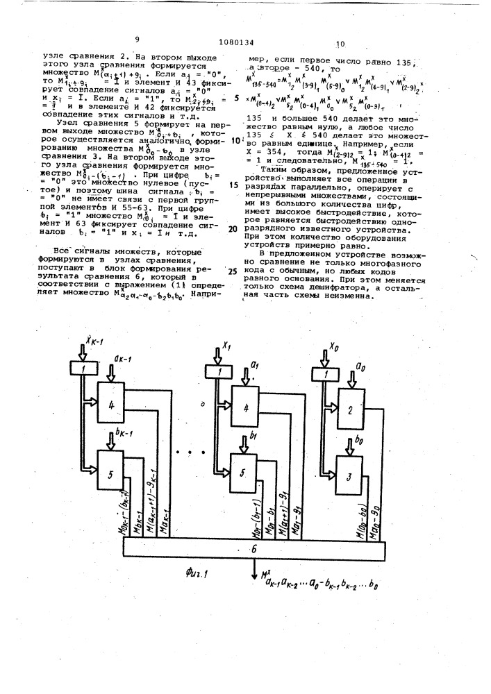 Устройство для сравнения кодов (патент 1080134)