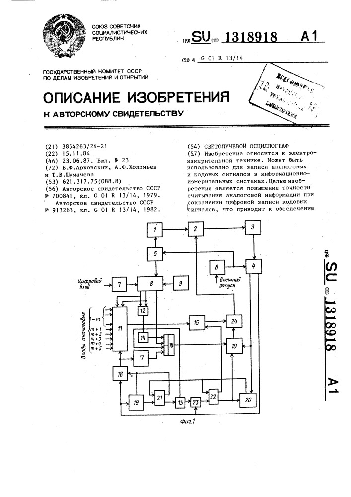 Светолучевой осциллограф (патент 1318918)