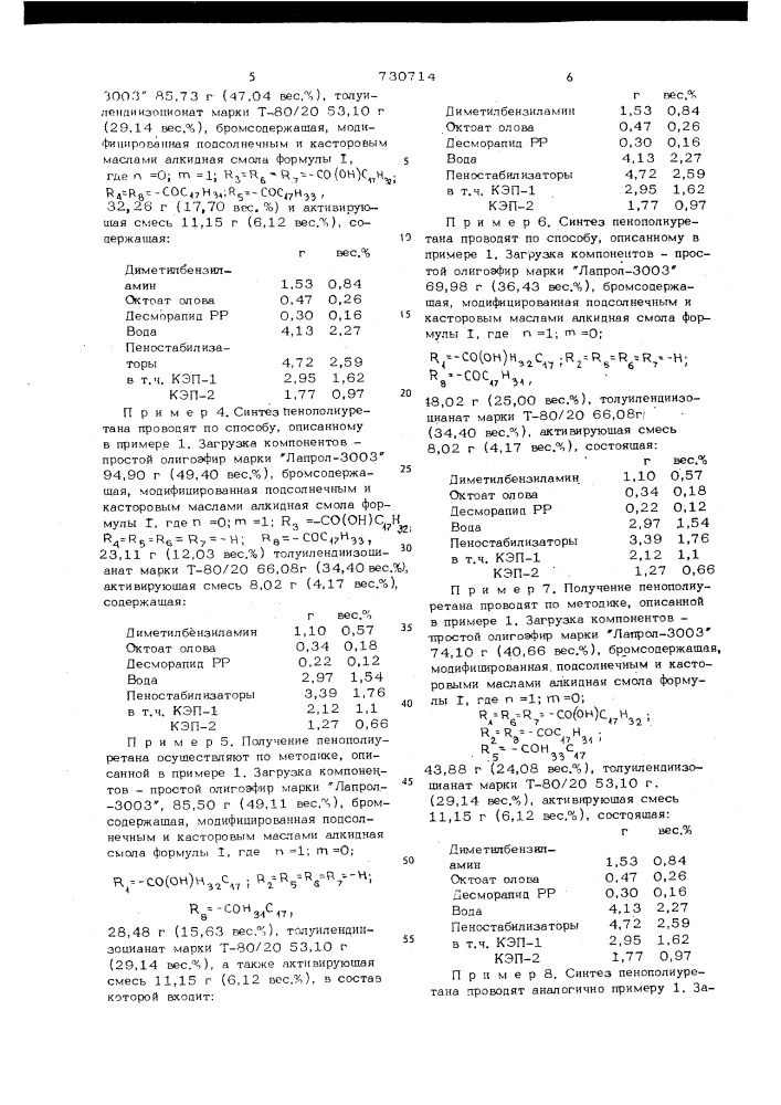 Способ получения эластичного огнестойкого пенополиуретана (патент 730714)