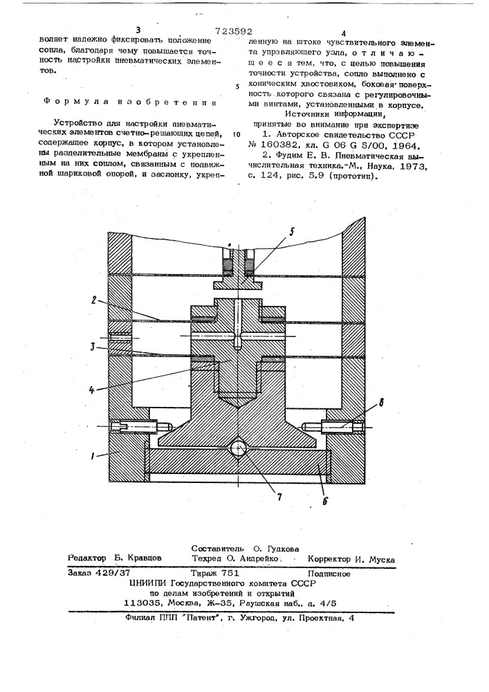 Устройство для настройки пневматических элементов счетно- решающих цепей (патент 723592)