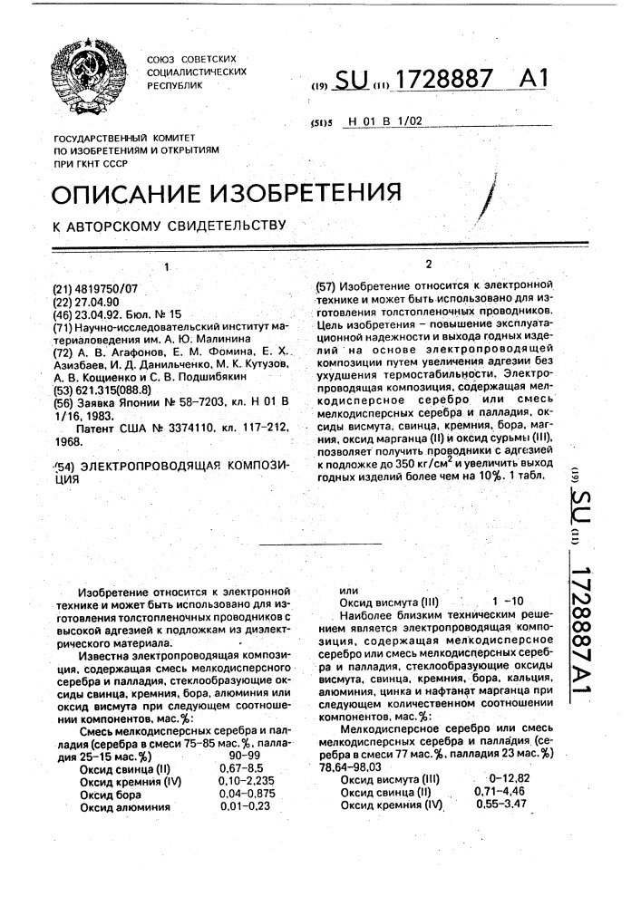 Электропроводящая композиция (патент 1728887)