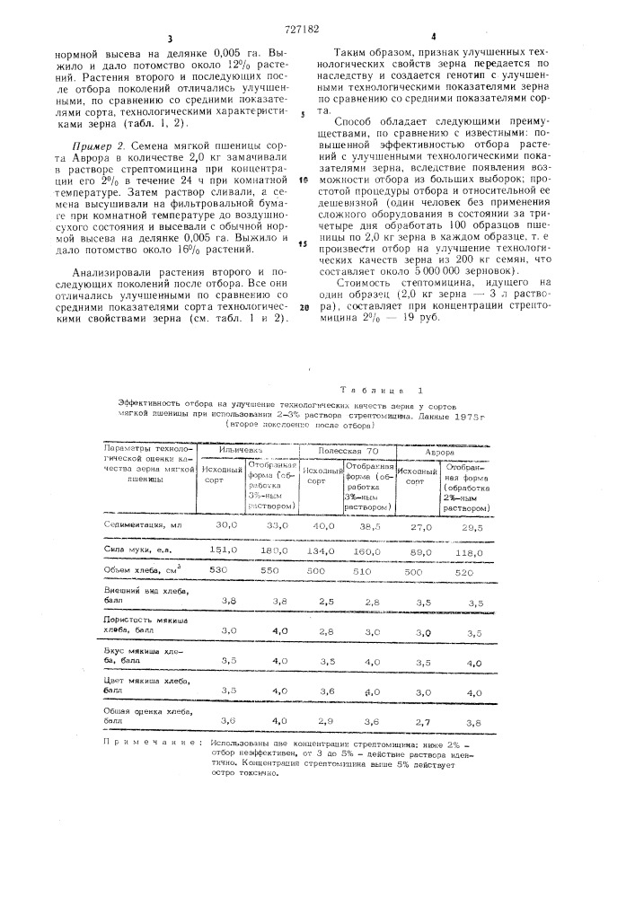 Способ отбора форм мягкой пшеницы с улучшенными технологическими качествами зерна (патент 727182)