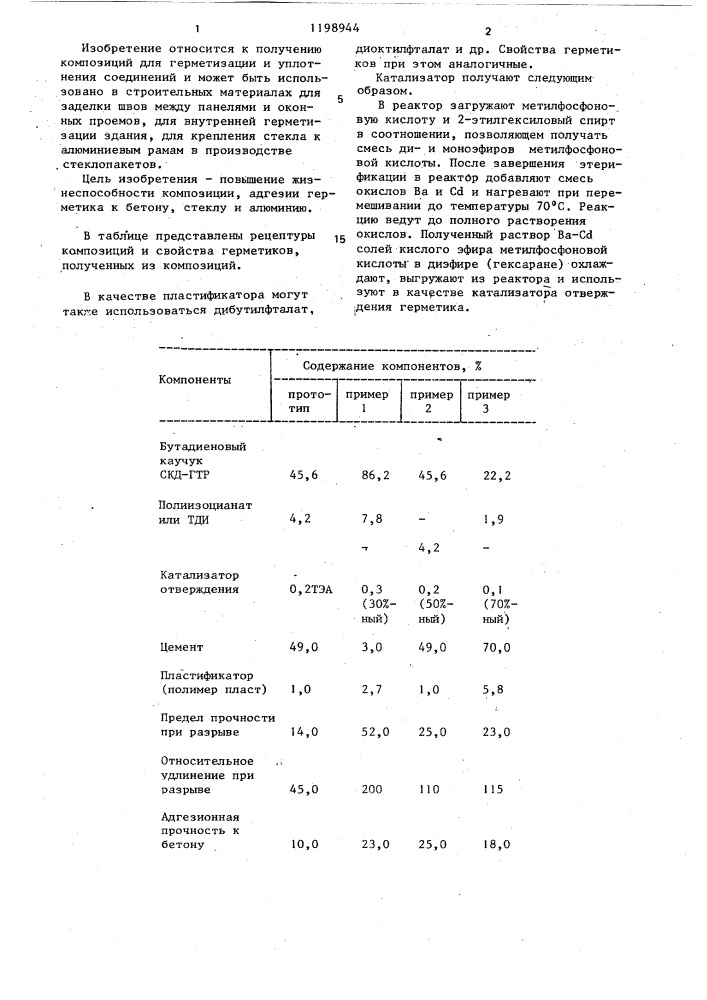 Герметизирующая композиция (патент 1198944)