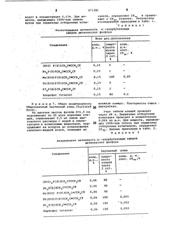-хлорбутиновые эфиры дитикислот фосфора, проявляющие инсектоакарицидную активность (патент 671281)