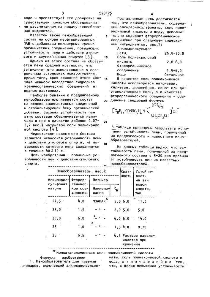 Пенообразователь для тушения пожаров (патент 929125)