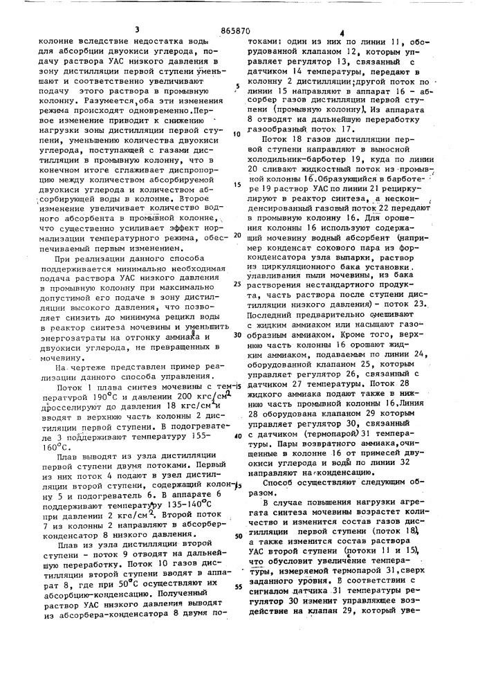 Способ управления процессом абсорбции газов дистилляции в производстве мочевины (патент 865870)