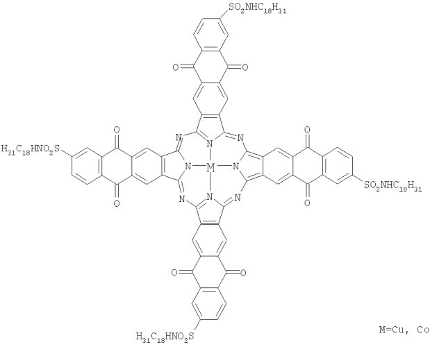 Тетра-(5-октадецилсульфамоил)антрахинонопорфиразины меди и кобальта (патент 2382788)