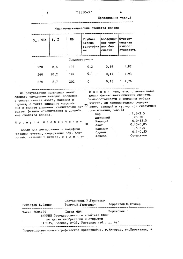 Сплав для легирования и модифицирования чугуна (патент 1285043)