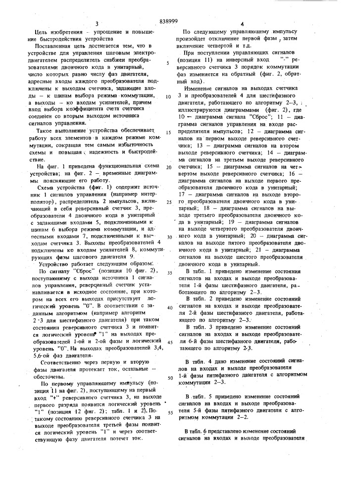 Устройство для многорежимногоуправления шаговым электродвигателем (патент 838999)