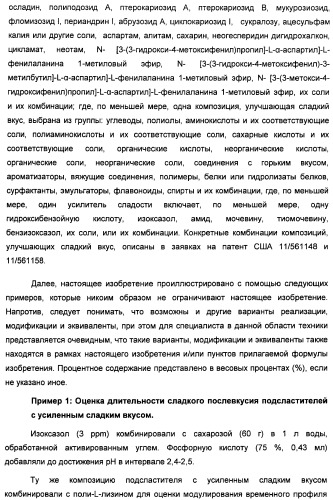 Композиции подсластителя, обладающие повышенной степенью сладости и улучшенными временными и/или вкусовыми характеристиками (патент 2459435)