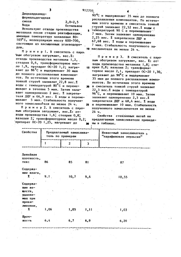 Замасливатель для стеклянного волокна (патент 912705)