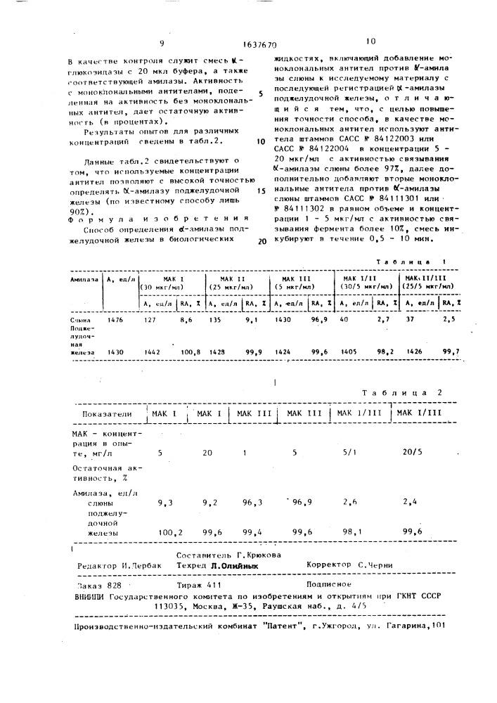 Способ определения @ -амилазы поджелудочной железы (патент 1637670)