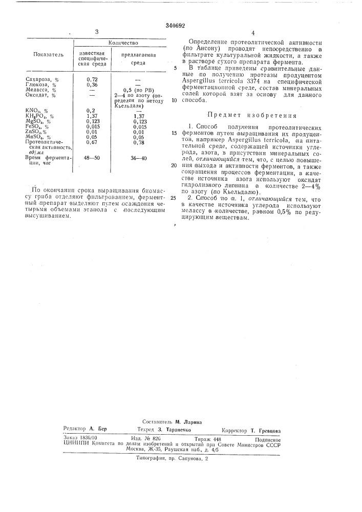 Способ получения протеолитических ферментов (патент 340692)