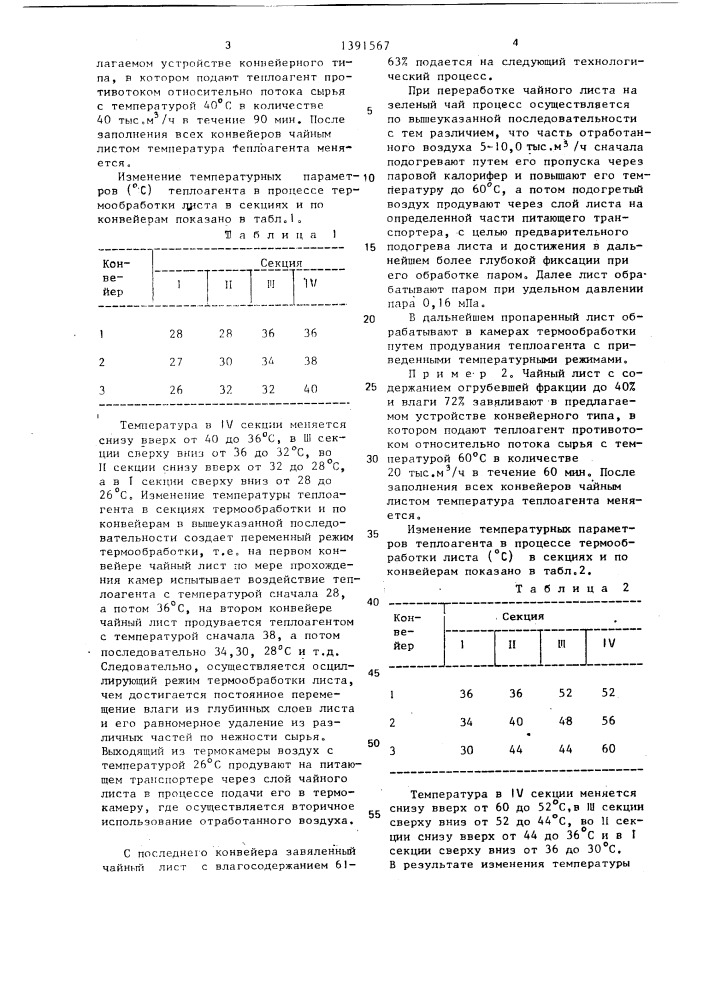 Способ термообработки чайного листа и устройство для его осуществления (патент 1391567)