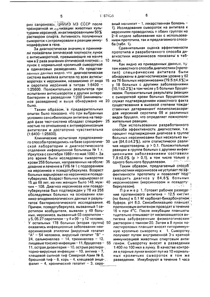 Способ иммуноферментной диагностики иерсиниозов (патент 1767435)