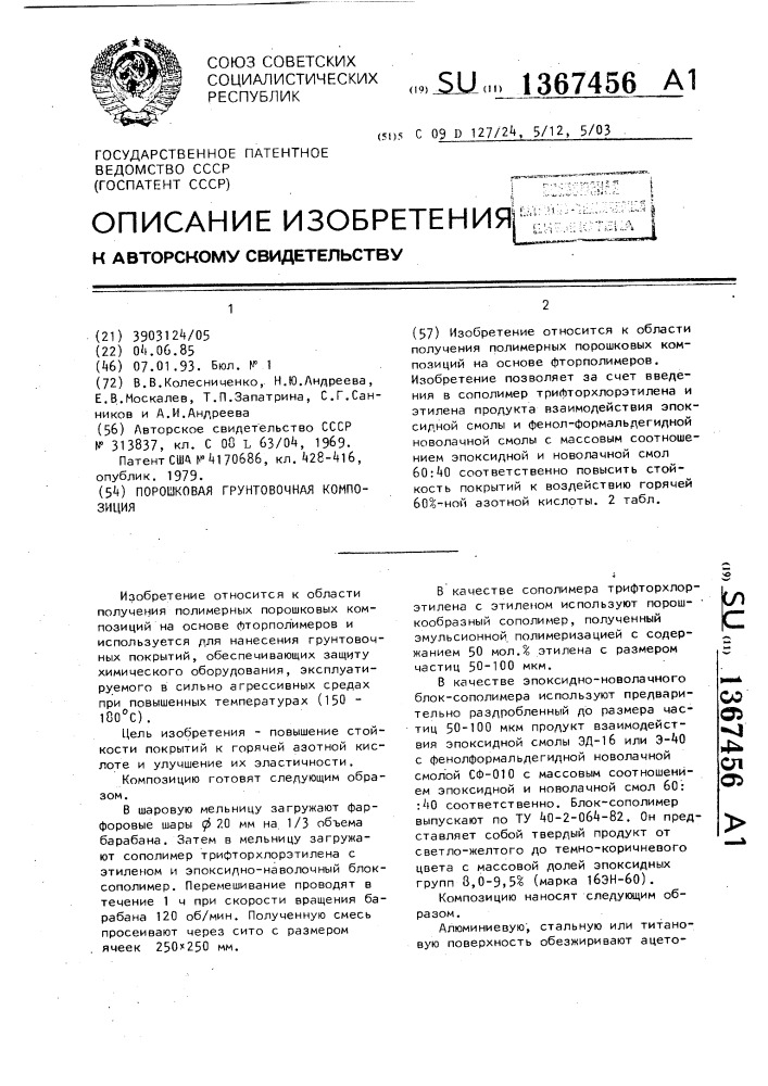 Порошковая грунтовочная композиция (патент 1367456)