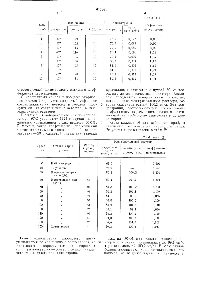 Способ регулирования процесса уваривания утфелей 1 продукта свеклосахарного производства (патент 612961)