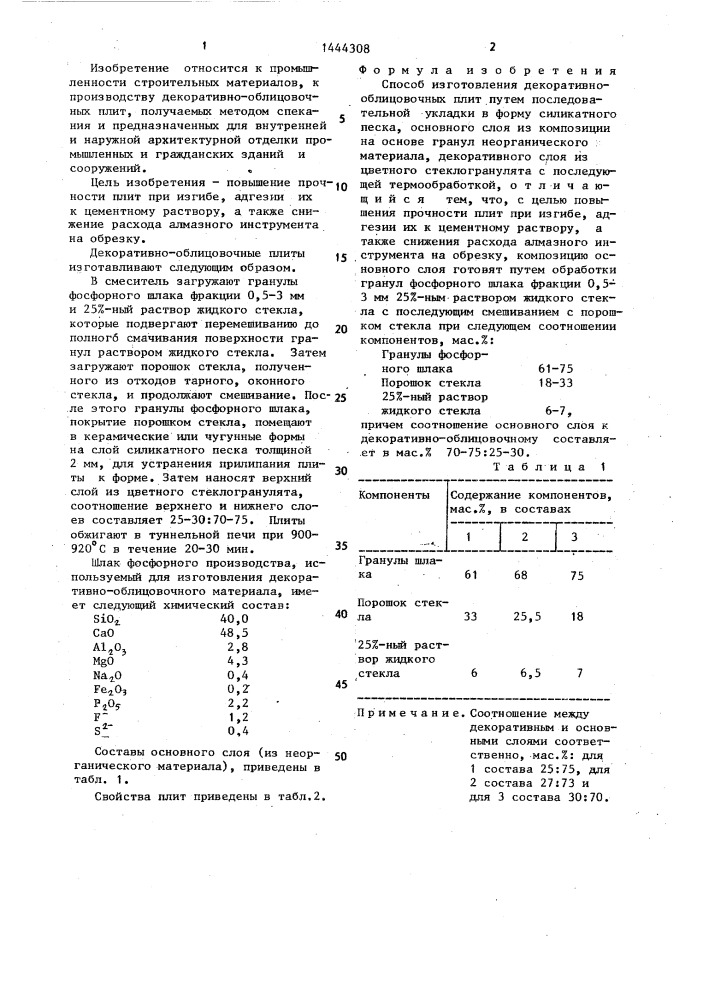 Способ изготовления декоративно-облицовочных плит (патент 1444308)