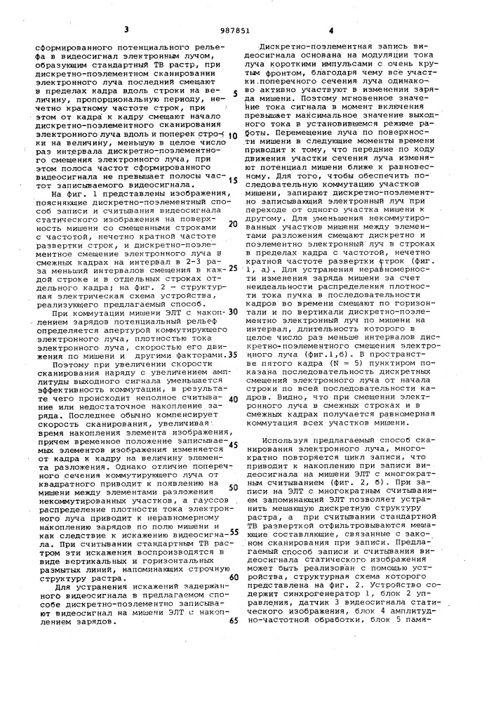 Способ записи и считывания видеосигнала статического изображения (патент 987851)