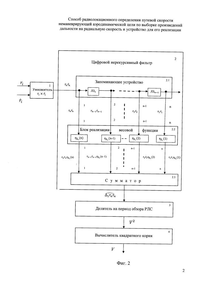 Способ радиолокационного определения путевой скорости неманеврирующей аэродинамической цели по выборке произведений дальности на радиальную скорость и устройство для его реализации (патент 2644588)