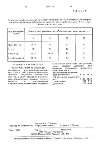 Полиуретановая композиция (патент 2002773)