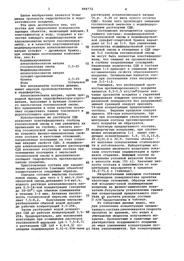 Состав для закрепления поверхности пылящих объектов (патент 998772)