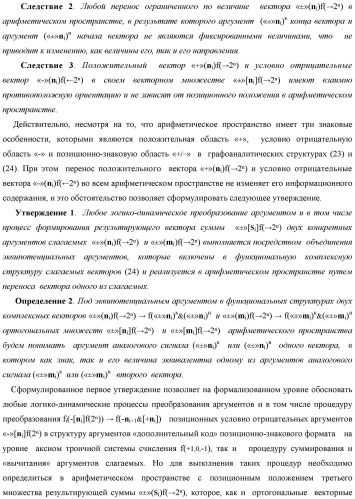 Способ логико-динамического процесса преобразования позиционных условно отрицательных аргументов аналоговых сигналов &#171;-&#187;[ni]f(2n) в позиционно-знаковую структуру аргументов &#171;&#177;&#187;[ni]f(-1\+1,0, +1) &quot;дополнительный код&quot; с применением арифметических аксиом троичной системы счисления f(+1,0,-1) (варианты русской логики) (патент 2429523)