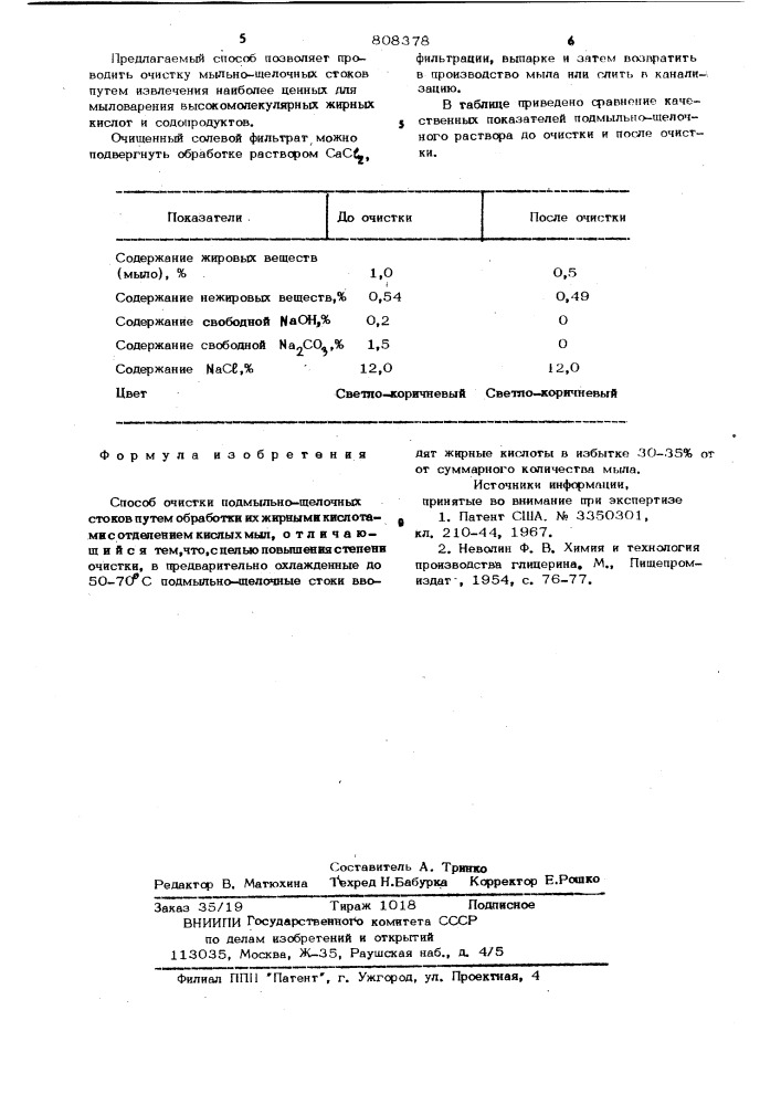 Способ очистки подмыльно-щелоч-ных ctokob (патент 808378)