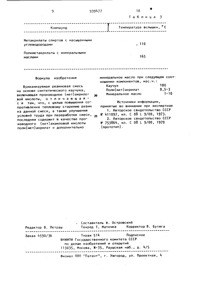 Вулканизуемая резиновая смесь (патент 939477)