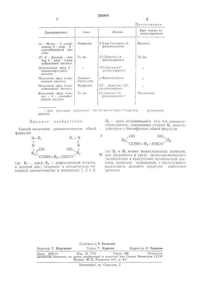 Способ получения дисазопигментов (патент 358848)