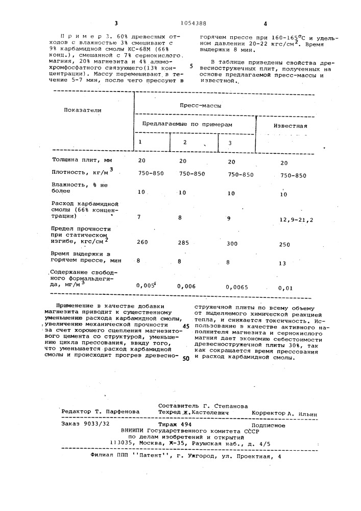 Прессмасса для древесностружечных плит (патент 1054388)