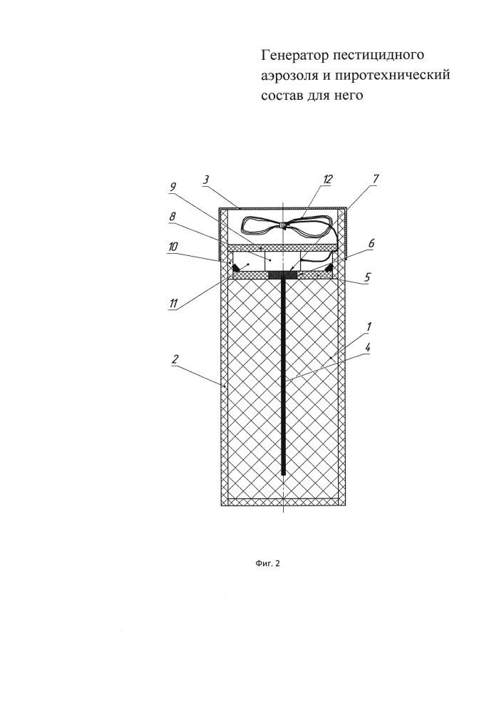Генератор пестицидного аэрозоля (варианты) и пиротехнический состав шашки для него (патент 2661364)