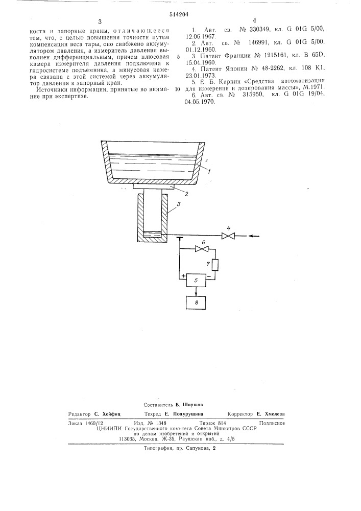 Устройство для измерения веса металла в промежуточной емкости машины непрерывного литья (патент 514204)
