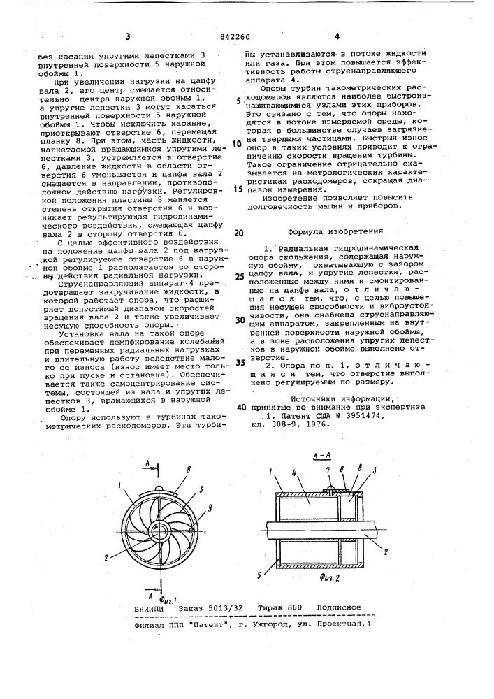Радиальная гидродинамическая опораскольжения (патент 842260)
